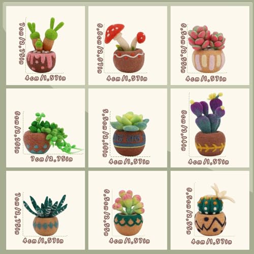 Yizzvb Needle Felting Kit, 9 Pcs Succulent Needle Felt Beginner Kits, Wool Felting Kit Including Wool Roving, Felting Pad, Felting Needles and Instructions for DIY Craft Home Decoration - Image 2