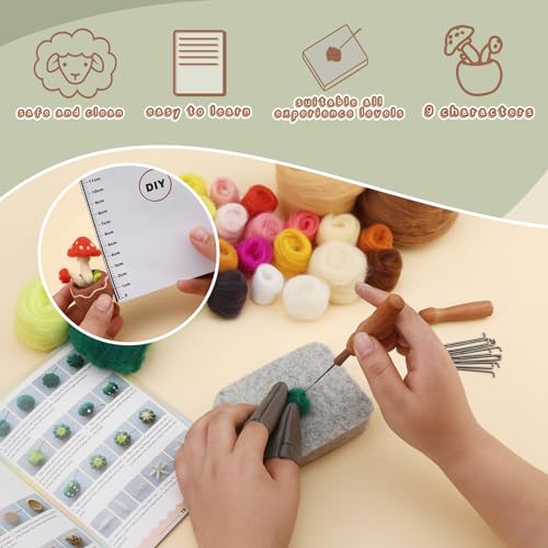 Yizzvb Needle Felting Kit, 9 Pcs Succulent Needle Felt Beginner Kits, Wool Felting Kit Including Wool Roving, Felting Pad, Felting Needles and Instructions for DIY Craft Home Decoration - Image 4
