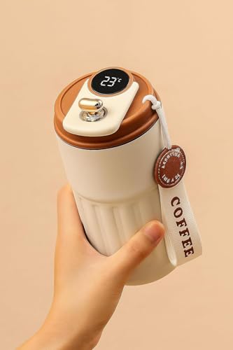 Roslen Coffee Travel Mug with Smart Temperature Display, Double Walled Stainless Steel Tumbler, Vacuum Insulated Coffee Mug Leakproof Lid, Double Walled Reusable Coffee Cup for Hot and Cold (Brown) - Image 4