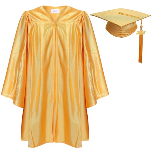 Newrara Unisex Shiny Kindergarten Gown Cap with Tassel (30, Gold) - Image 1