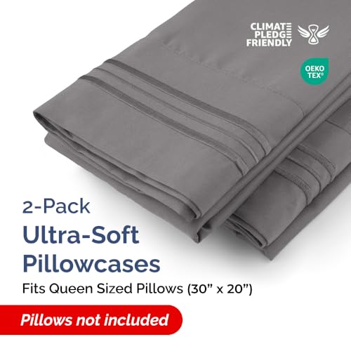 CGK Unlimited Queen Pillow Cases Set of 2 - Ultra Soft Hotel Quality Pillowcase Covers - Comfy, Cozy & Wrinkle Free - Shrinkage, Stain & Fade Resistant - Machine Washable Pillow Protectors - 2 Piece Set - Dark Grey - Image 2