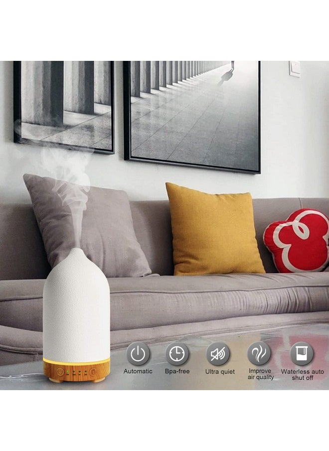 Vasysvi Essential Oil Diffuser Humidifiersaromatherapy Diffuser Ceramic Wood Grain Diffusers For Oils7Color Night Light Aroma Homeoffice And Trip(100Ml)White  - Image 5