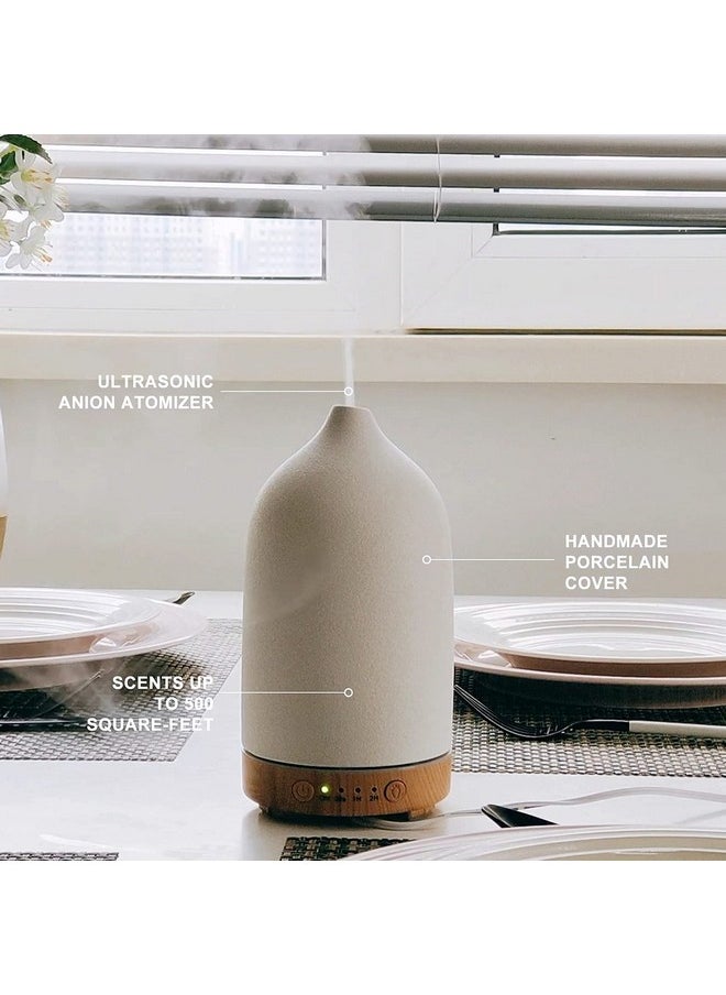Vasysvi Essential Oil Diffuser Humidifiersaromatherapy Diffuser Ceramic Wood Grain Diffusers For Oils7Color Night Light Aroma Homeoffice And Trip(100Ml)White  - Image 3