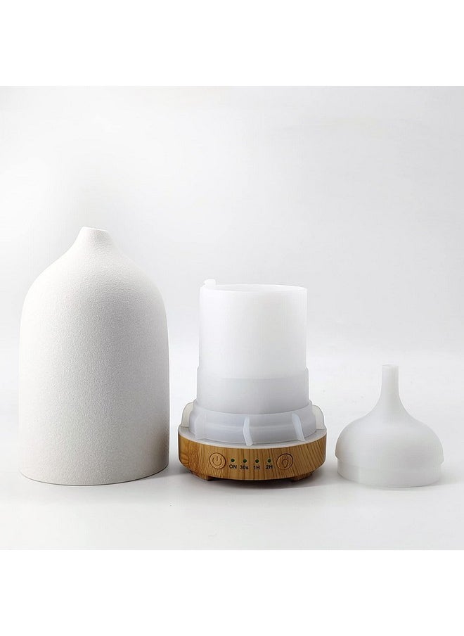 Vasysvi Essential Oil Diffuser Humidifiersaromatherapy Diffuser Ceramic Wood Grain Diffusers For Oils7Color Night Light Aroma Homeoffice And Trip(100Ml)White  - Image 2