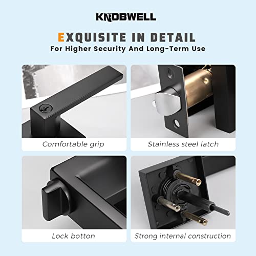 KNOBWELL 3 Pack Matte Black Door Handle with Lock and Key, Entrance Handleset Front Door Leverset, Keyed Alike/Combo Keys 2.13 lb One Lever, Left or Right Handing - Image 4