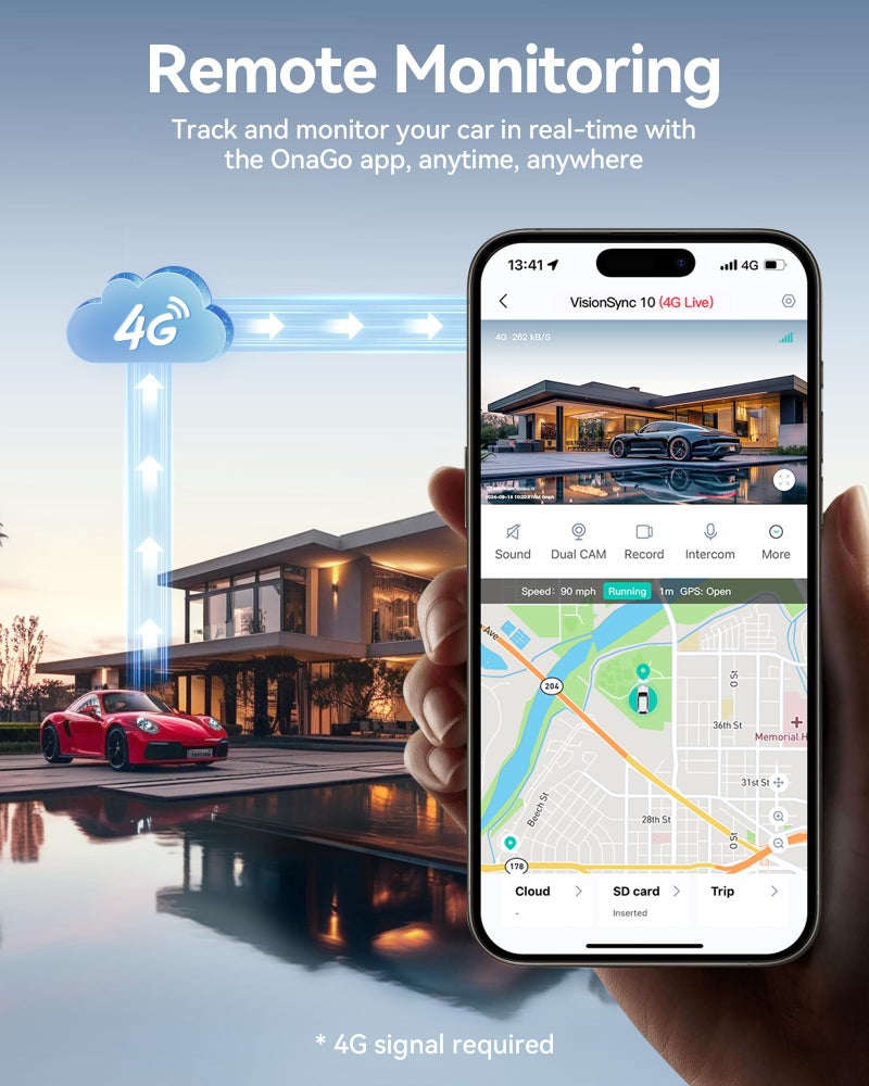 REDTIGER 4G LTE Dash Cam Front and Rear,Remote Live Stream, 30-Day Cloud Storage, 2.5K + 1080P, Emergency Alert, GPS, Built-in SIM (AT&T), Parking Monitor, 32GB Card & Hardwire Kit Included (VS10) - Image 3