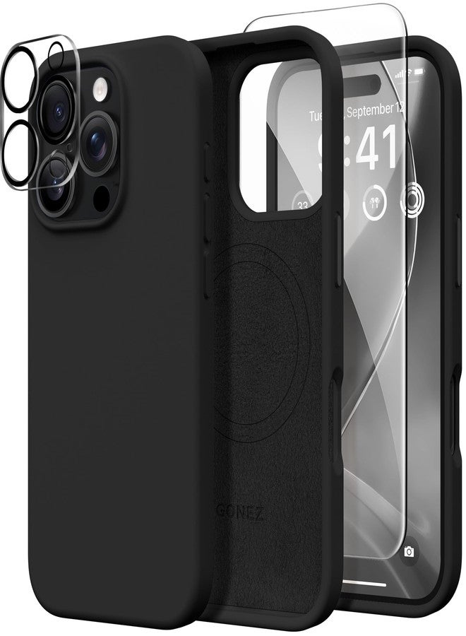 GONEZ Compatible with iPhone 16 Pro Max, Compatible with MagSafe Liquid Silicone Case, 1 x Screen Protector + 1 x Lens Protector, 6.9 Inch Full Body Shockproof Protective Case, Black - Image 1