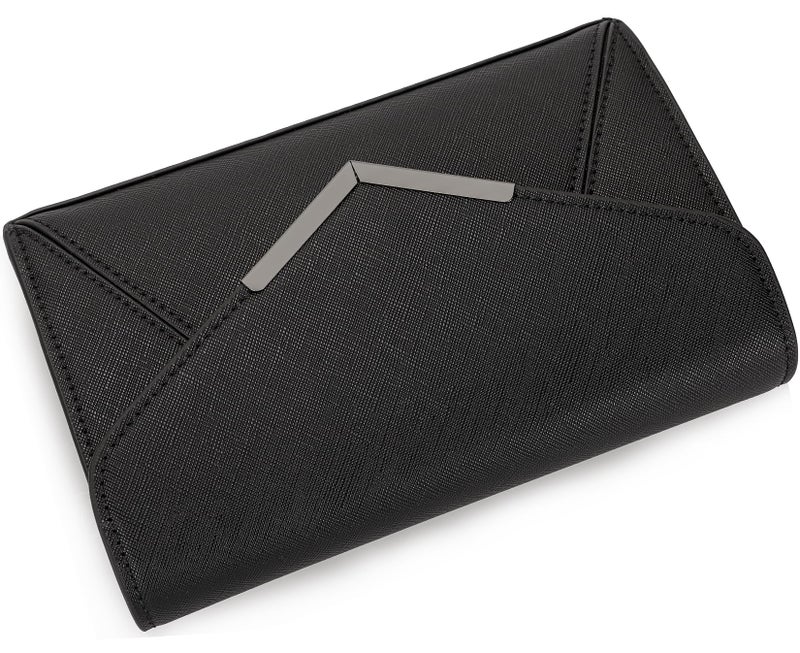 DEXMAY DM DEXMAY Women Envelope Clutch Faux Saffiano Leather Evening Handbag Foldover Clutch Bag Formal Dressy Purse Black - Image 5