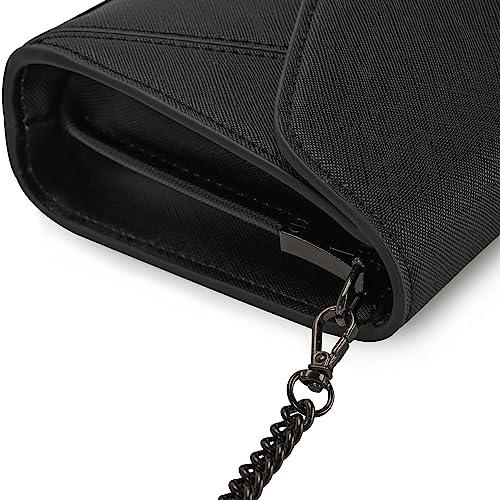 DEXMAY DM DEXMAY Women Envelope Clutch Faux Saffiano Leather Evening Handbag Foldover Clutch Bag Formal Dressy Purse Black - Image 4