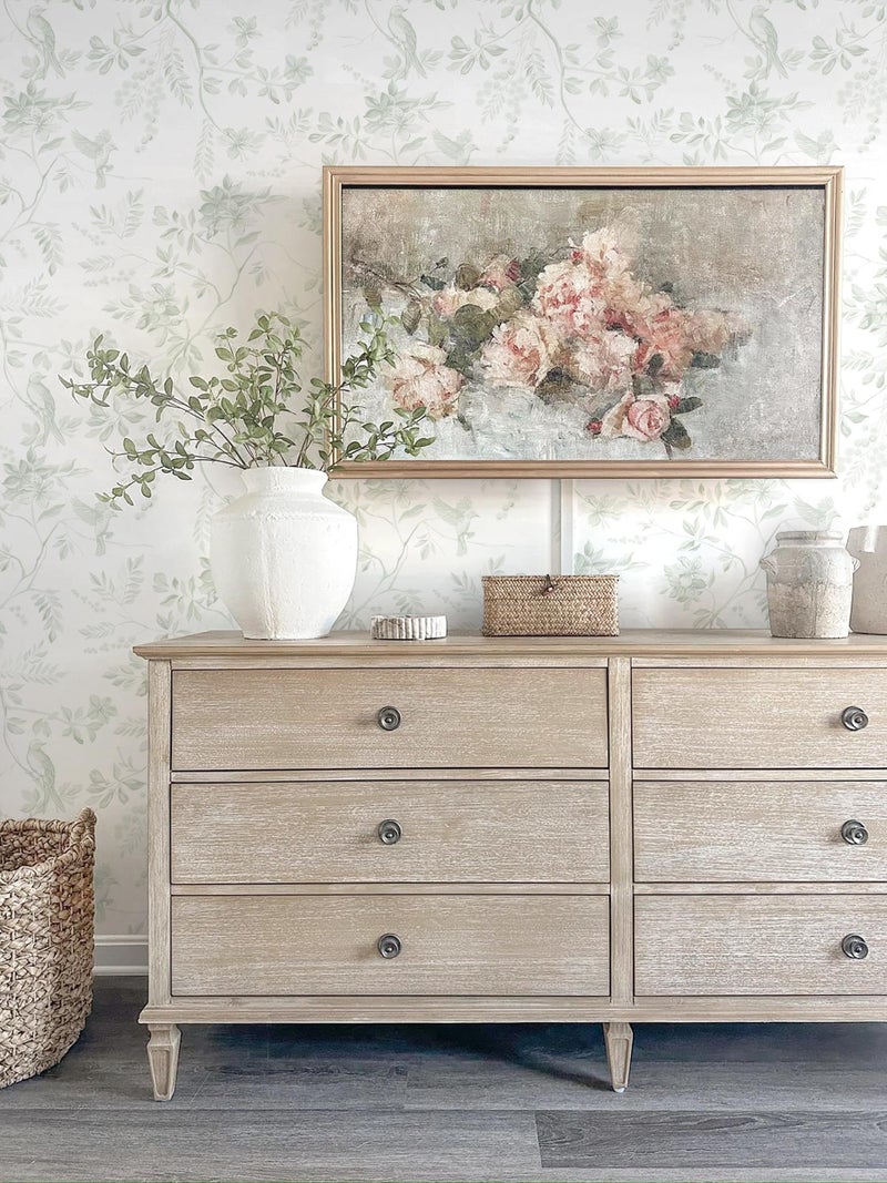 Dimoon 17.3''x78.7'' Green Peel and Stick Wallpaper Floral Modern Sage Light Green Contact Paper White Bird Wallpaper Removable Renter Friendly Waterproof Embossed Kitchen Bedroom Bathroom Vinyl Roll - Image 4