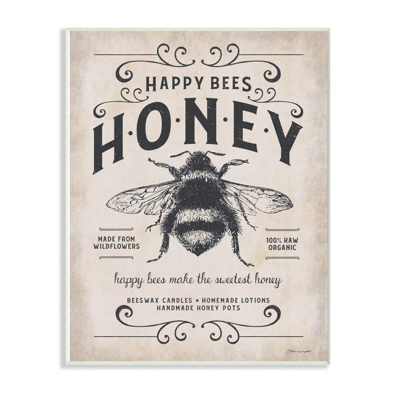 Stupell Industries Honey Bee Rustic Farm Textured Word Design