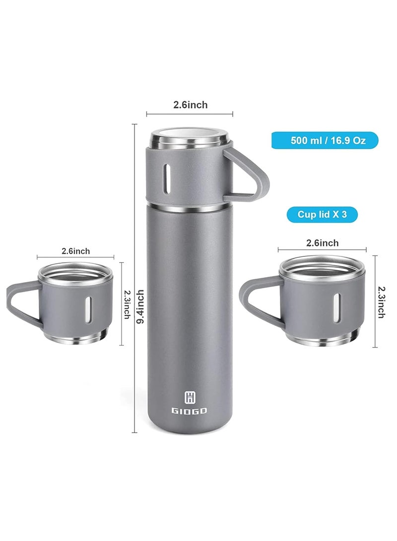 TIGER 500ml Stainless Steel Vacuum Thermos Flask with Silicone Handle – Insulated Water Set with 2 Stainless Steel Cups for Hot & Cold Drinks – Ideal for Outdoor Travel, Camping, Hiking | Gift Box Set (2 PACK) GREY - Image 2