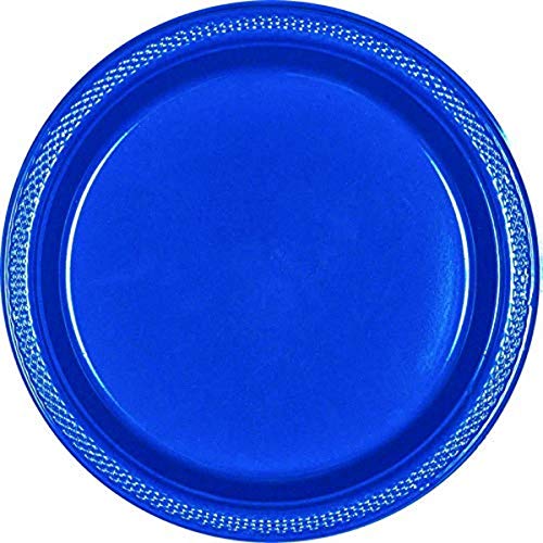 Amscan Vibrant Round Bright Royal Blue Plastic Plates - 7" (Pack of 20) - Premium Quality Design, Ideal for Any Event or Party - Image 1