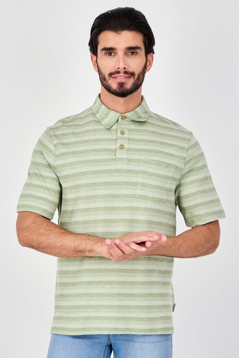 Rainforest Men Regular Fit Stripe Short Sleeve Polo Shirt, Olive - Image 1