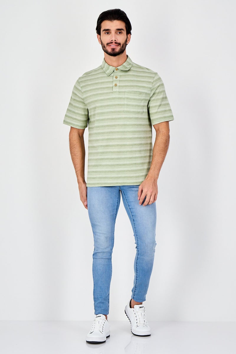 Rainforest Men Regular Fit Stripe Short Sleeve Polo Shirt, Olive - Image 4