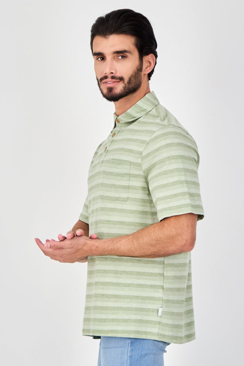 Rainforest Men Regular Fit Stripe Short Sleeve Polo Shirt, Olive - Image 2