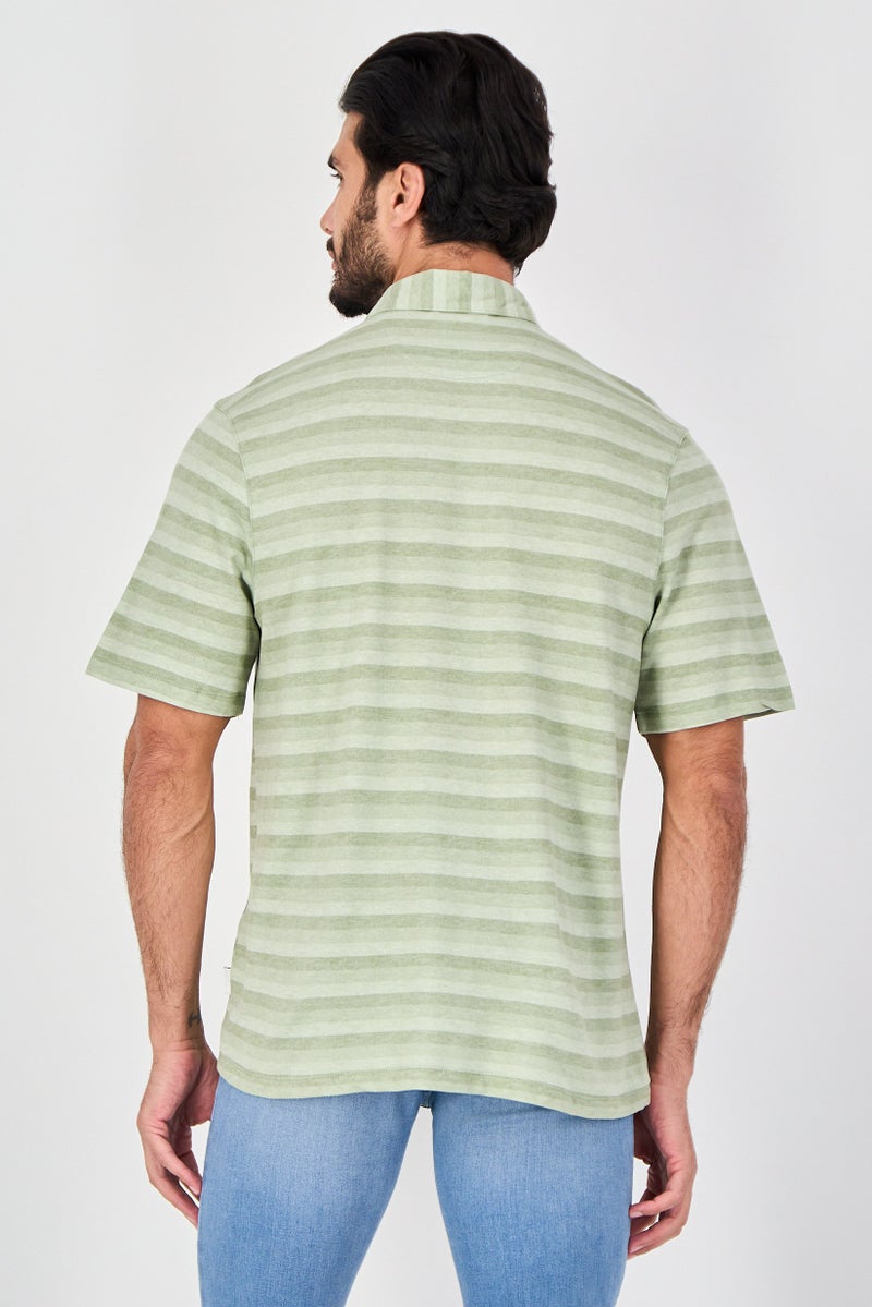 Rainforest Men Regular Fit Stripe Short Sleeve Polo Shirt, Olive - Image 3
