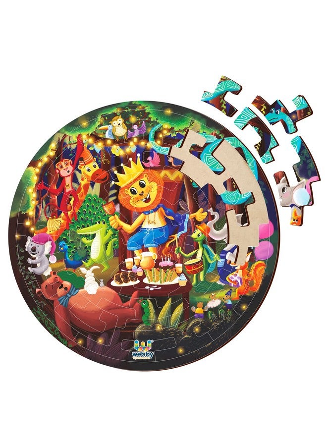 Webby Fazzle(New Puzzle Design) Jungle Party Theme Wooden Jigsaw Puzzle for Boys & Girls/Kids Toy with Display Stand, 50 Pcs - Image 1