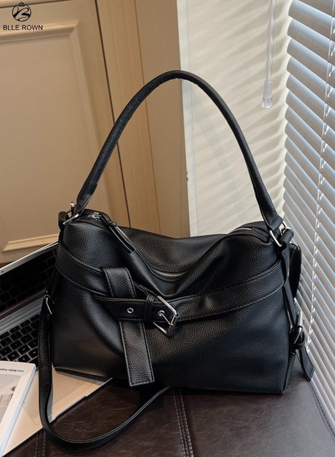 بليه روان شنطة نسائية كبيرة bags for ladies حقيبة كتف هوبو جلد صناعي مع حزام تصميم عصري – لون أسود - Image 1