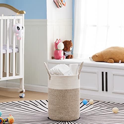 VIPOSCO Tall Laundry Hamper, Woven Rope Storage Basket for Blanket, Toys, Dirty Clothes in Living Room, Bathroom, Bedroom - 30L White & Brown - Image 2