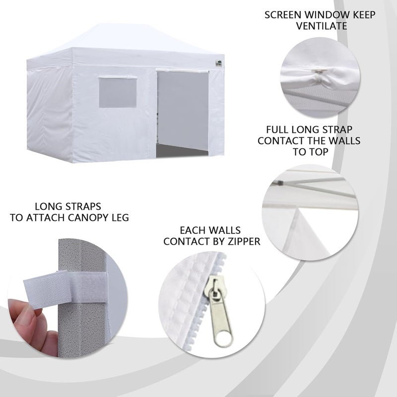 Eurmax USA Full Zippered Walls for 10 x 10 Easy Pop Up Canopy Tent,Enclosure Sidewall Kit with Roller Up Mesh Window and Door 4 Walls ONLY,NOT Including Frame and Top (White) - Image 4