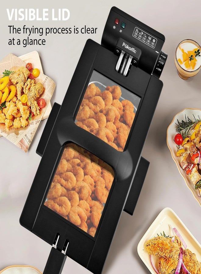 Pukomc 3L Deep Fryer, 1500W Oil Fryer with Adjustable Temperature, Viewing Window, Detachable Frying Basket, Made of Stainless Steel Material and Easy to - Image 3