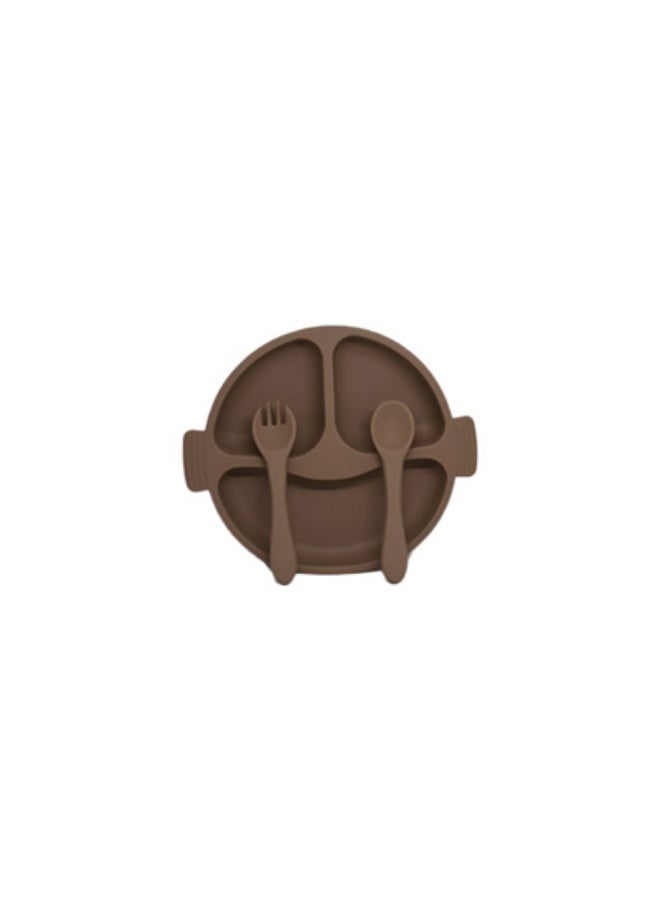 True Gold Silicone Plate with Fork and Spoon Brown 4m+