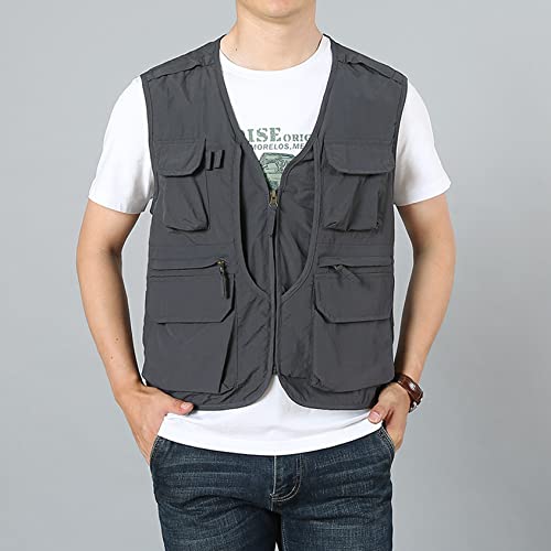 Perbai Mens Black Utility Fishing Vest Outdoor Summer Lightweight Work Photo Safari Cargo VestGreyXS - Image 3