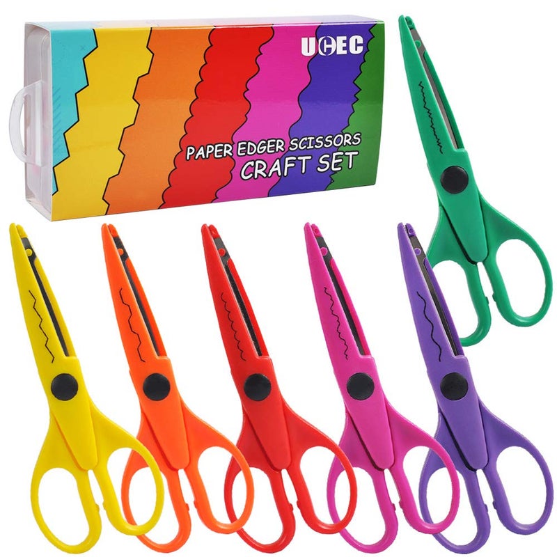 UCEC Craft Scissors - Decorative Edge, 6 Pack Extended Pattern Scissors with Different Designs, Fun for Kids, Teachers, Crafts, Scrapbooking, DIY Photos, Album - Image 1
