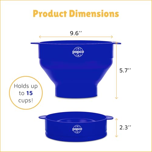 POPCO Silicone Microwave Popcorn Popper with Handles - Popcorn Maker - Pop Corn Microwave Popper - Collapsible Bowl - Dishwasher Safe - 15 Colors Available (Blue) - Image 3
