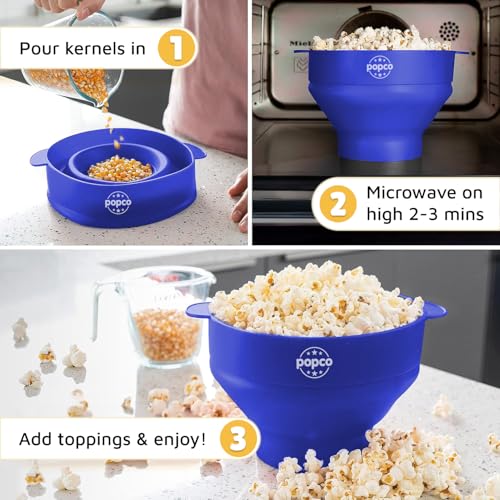 POPCO Silicone Microwave Popcorn Popper with Handles - Popcorn Maker - Pop Corn Microwave Popper - Collapsible Bowl - Dishwasher Safe - 15 Colors Available (Blue) - Image 5
