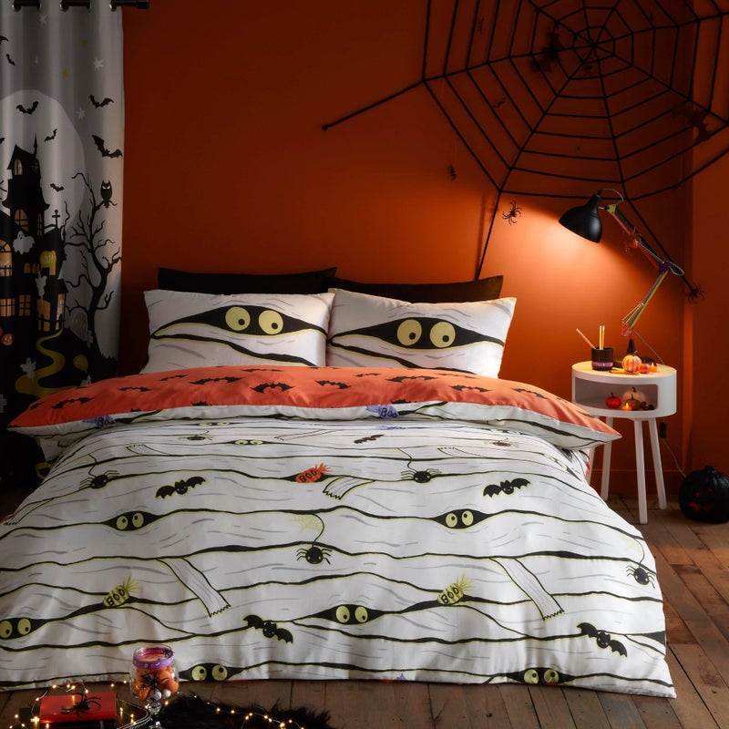 Bedlam Halloween Duvet Cover Double  GlowintheDark Scary Mummy  Vampire Bats  Reversible Easy Care Bedding Set 200 x 200cm  Spooky Kids Bedroom Decor