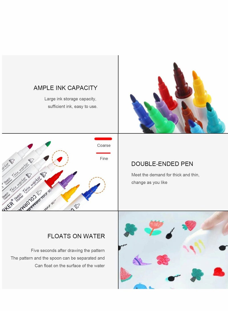SYOSI Magical Water Painting Pen, 12 Colors Double Ended, Water Painting Floating Marker Pen, Magical Water Floating Pen, Erasing Whiteboard Marker Pens, Magic Water Painting Pen for Kids - Image 4