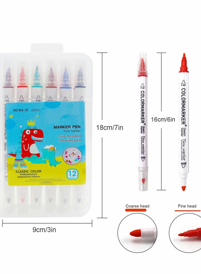 SYOSI Magical Water Painting Pen, 12 Colors Double Ended, Water Painting Floating Marker Pen, Magical Water Floating Pen, Erasing Whiteboard Marker Pens, Magic Water Painting Pen for Kids - Image 2