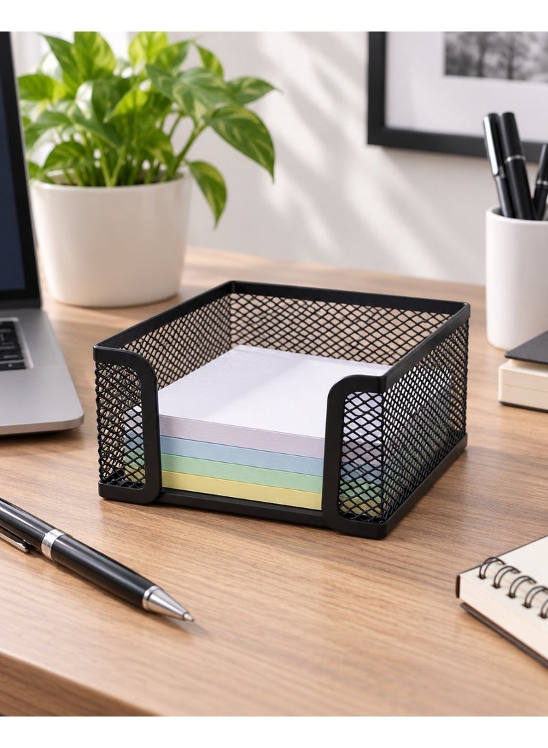 Black Metal Mesh Memo Note Pad Holder for Office Desk Organization - Image 3