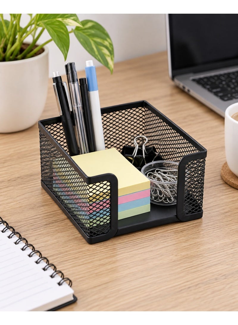 Black Metal Mesh Memo Note Pad Holder for Office Desk Organization - Image 1
