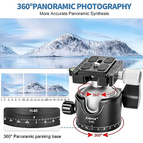 CAVIX Tripod Ball Head, CAVIX H-46 Metal Ball Head Camera Tripod Head 44lbs/20kg Load with Arca Swiss Quick Release Plate for Tripod, Monopod, DSLR, Camera - Image 3