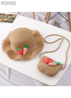roaiss 2-Piece Summer Children'S Sunshade Hat Beach Sunscreen Straw Hat Straw Woven Fisherman'S Hat Purse Set Travel Holiday Lovely Hat Satchel  - Image 2