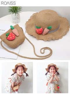 roaiss 2-Piece Summer Children'S Sunshade Hat Beach Sunscreen Straw Hat Straw Woven Fisherman'S Hat Purse Set Travel Holiday Lovely Hat Satchel  - Image 5