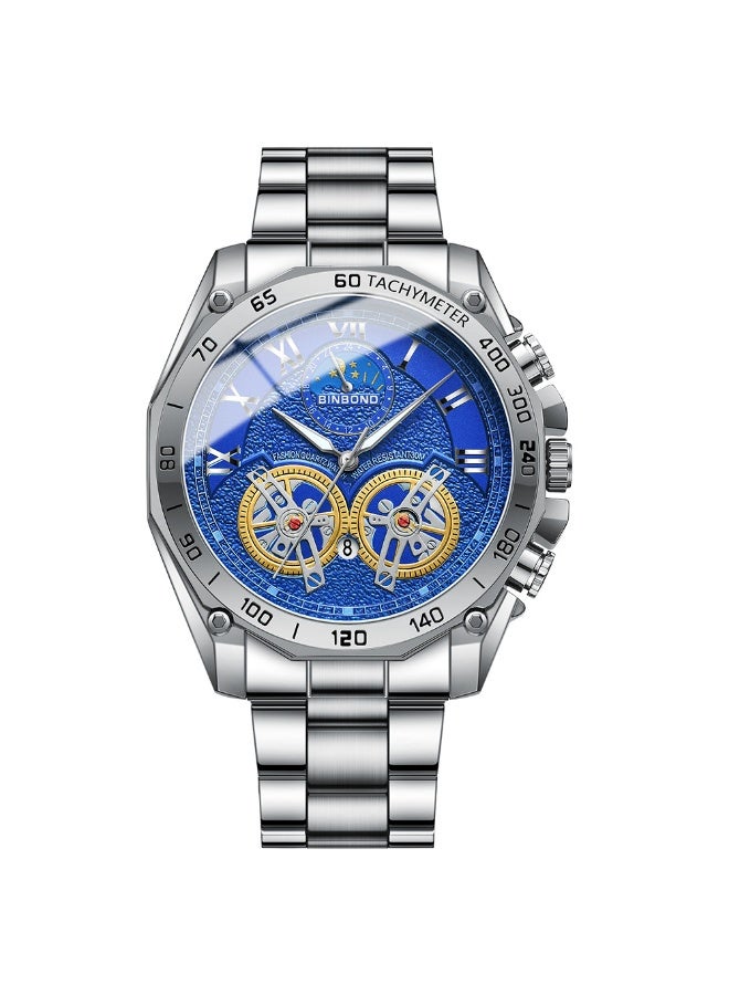 Men's Double Tourbillon Skeleton Multi-Function Luminous Waterproof Quartz Watch
