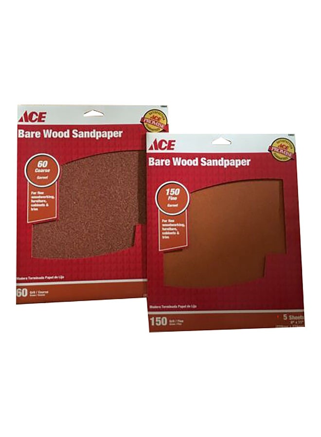 ACE 5-Piece Bare Wood Sandpaper Brown 9 x 11inch 19802 - Image 1