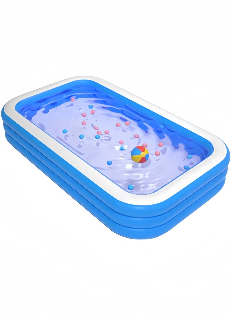 GGEROU حمام سباحة قابل للنفخ، حمامات سباحة للأطفال، حمام سباحة عائلي سميك بحجم كبير، حمام سباحة هوائي ثلاثي الطبقات باللونين الأزرق والأبيض، لحفلات المياه الصيفية، 150*105*56 سم - Image 1