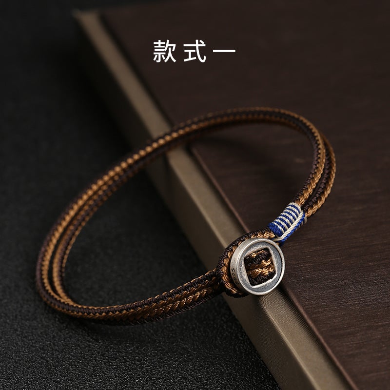 Dragon Knot Fashion Men'S Hand-Woven Hand Rope 925 Silver Button Shaw Bracelet Niche Star Wars Same Style Couple Gift - Image 1