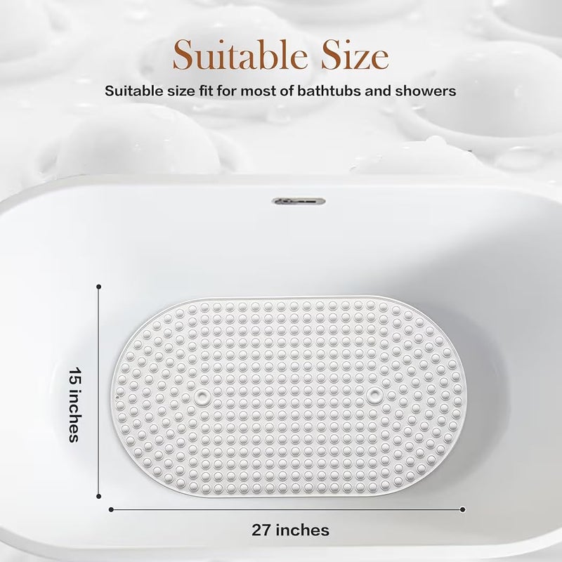 Oval Silicone Bath Mat Non Slip Bath Mat for Bathtub and Shower – 319 Strong Suction Cups – Safe Washable Shower Mat – 27 x 15 Inch - Image 3