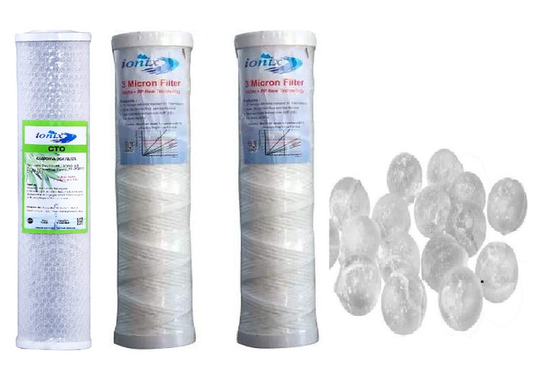 IONIX 2 Stage Pre Filter 1 Year Maintenance Kit with 2 Sediment Filter, 1 CTO Filter & Anti Scaling Balls - Image 1