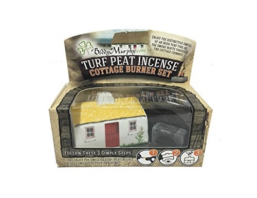Biddy Murphy Irish Gifts Irish Turf Ceramic Cottage Candle Burner with 12 Irish Peat Briquettes Made in Co. Tipperary - Image 1