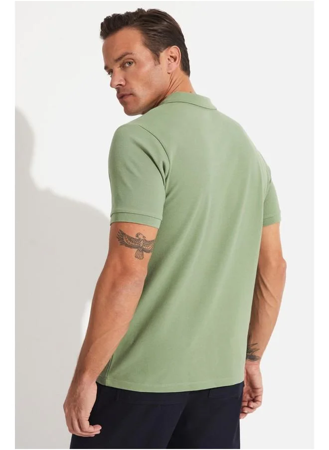 جون June Men 100% Cotton Basic Relaxed Fit Polo Neck Tshirt Light Green