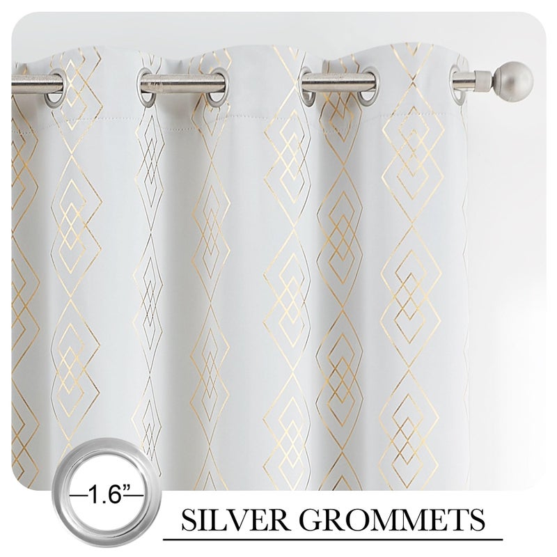 ugoutry ugoutry White/Gold Full Blackout Curtains for Bedroom Metallic Geometric Diamond Pattern Curtains 96 Inches Long Living Room Darkening Thermal Insulated Drapes Grommet Top Window Treatments  2 Panels - Image 2