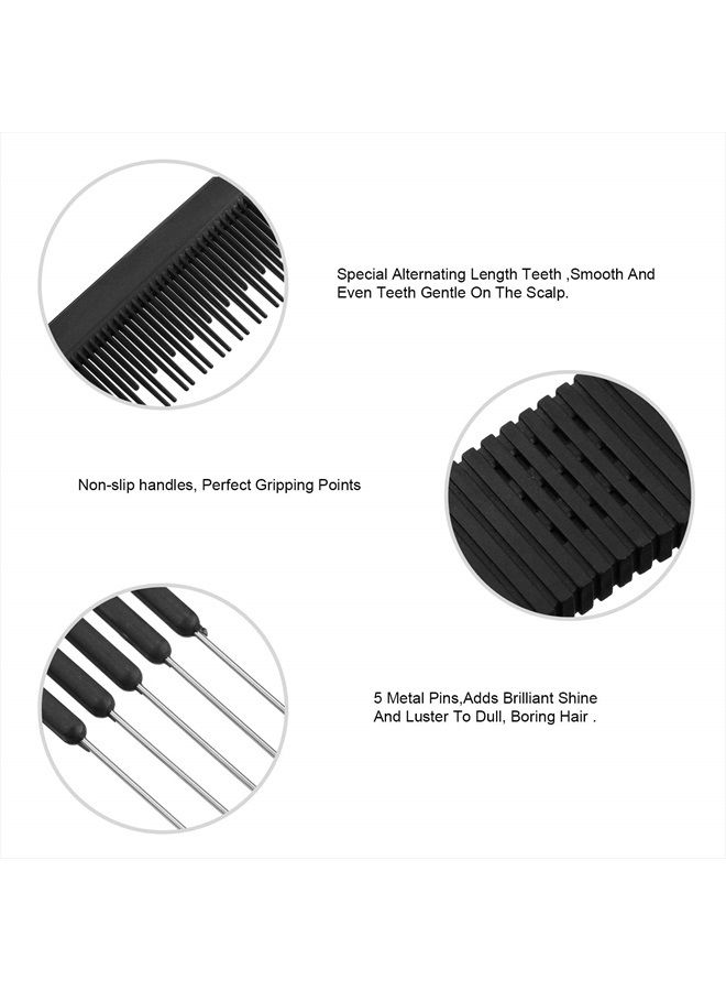 Leinuosen 2 Pack Black Carbon Lift Teasing Combs with Metal Prong,Black Carbon Comb with Stainless Steel Lift for Hair Salon or Home Supplies (Style C) - Image 4