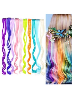 KASTWAVE Colored Hair Extensions Curly Wavy Accessories for Girls Women Kid, Multi-colors Party Highlights Clip in Synthetic Rainbow Hairpiece Colorful Set 10 Colors  - Image 1